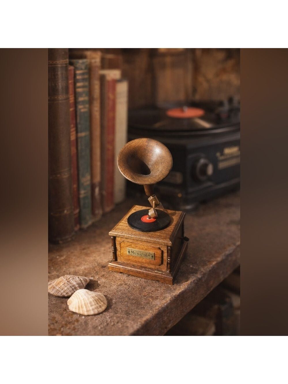 Vintage Japanese Wooden Gramophone Music Box | Retro Turntable Style Cottagecore